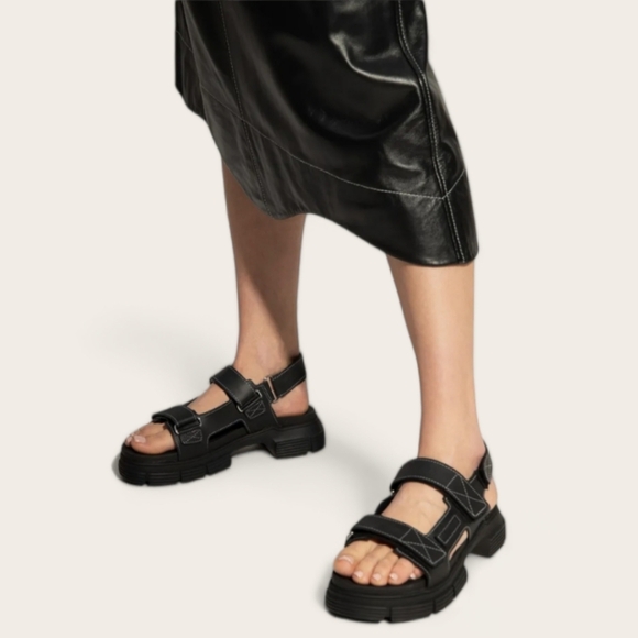 NWT GANNI Recycled Rubber Chunky Logo Platform Black Sandals Flatform Lugged - Picture 4 of 15